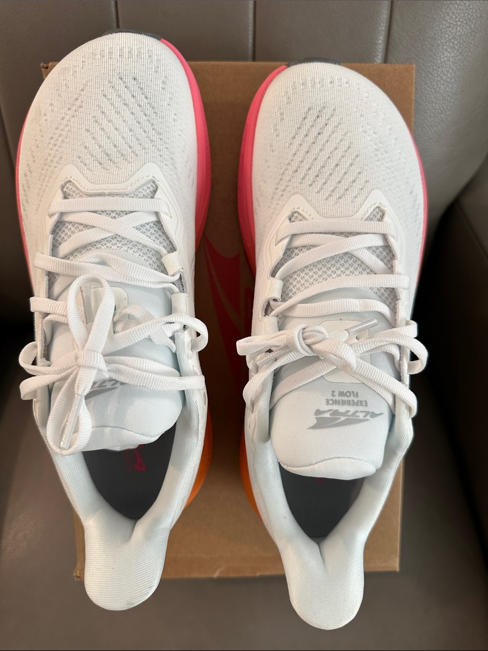 Altra White Running Shoes with Orange and Pink Gradient Sole - Picture 9 of 14